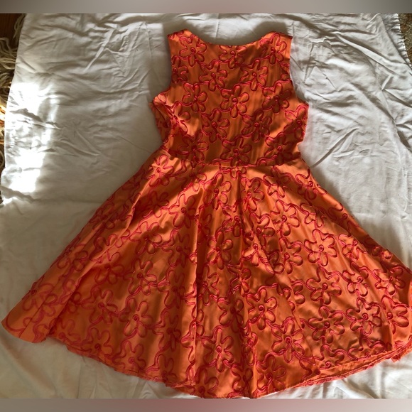 Eva Franco Orange and Fuchsia dress size 12 fit and flare style - Picture 4 of 14